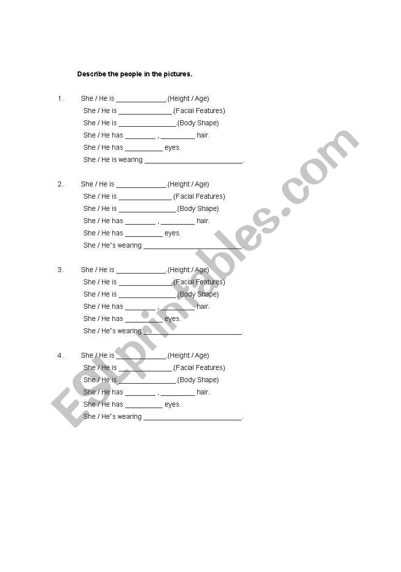 Describing People Helpsheet worksheet