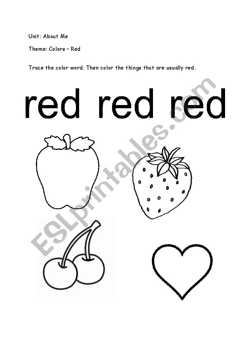 Color Red ESL Worksheet By Lolie