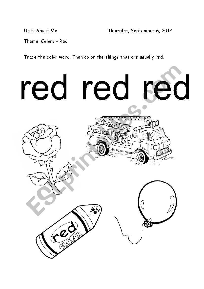 Color Red worksheet