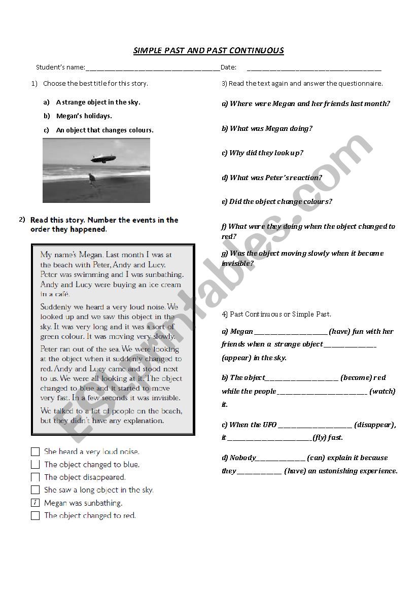 Past Continuous Test worksheet