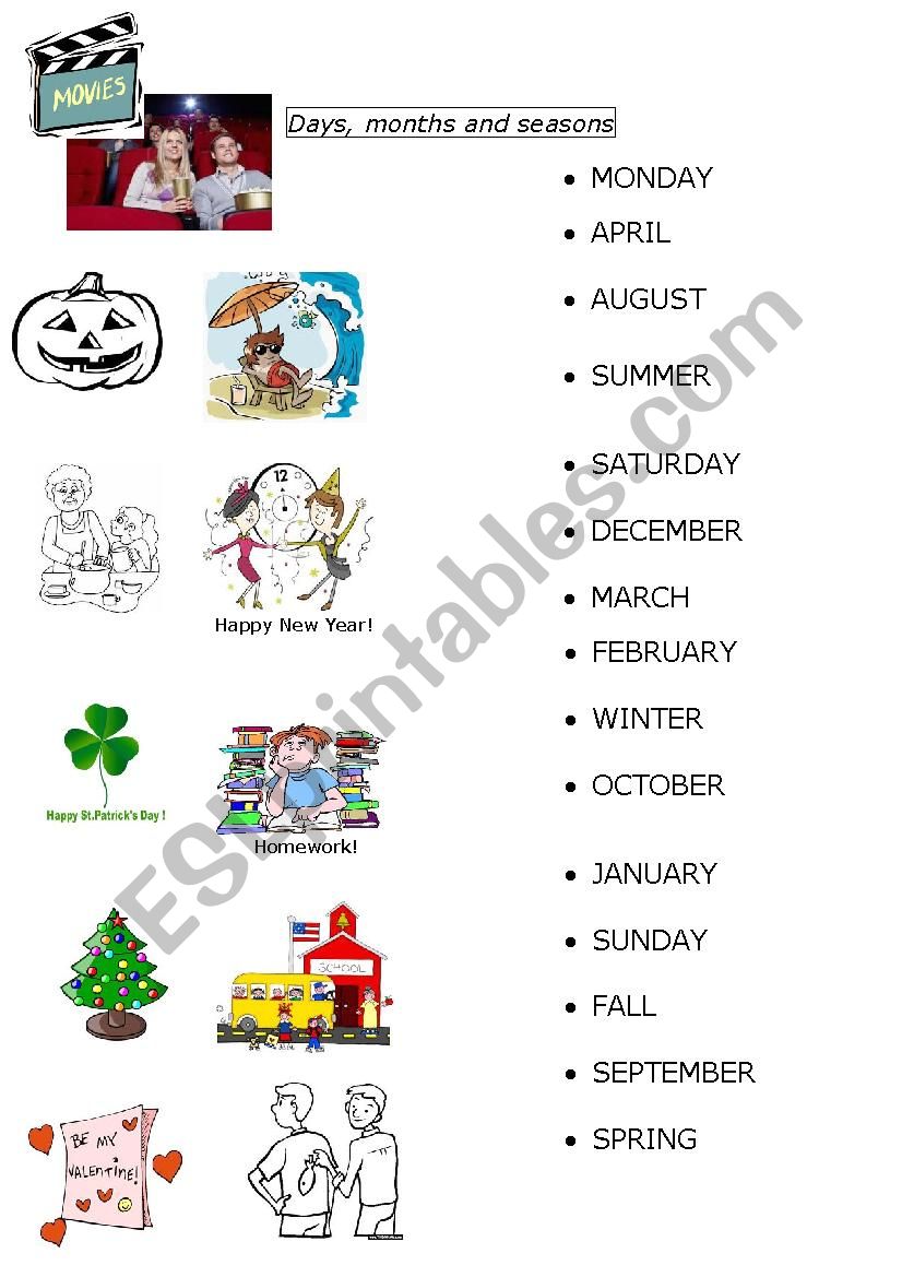 Days, months, seasons worksheet