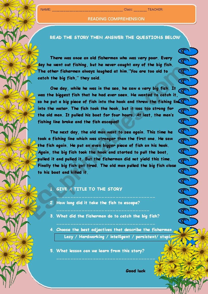 Reading comprehension  1 worksheet