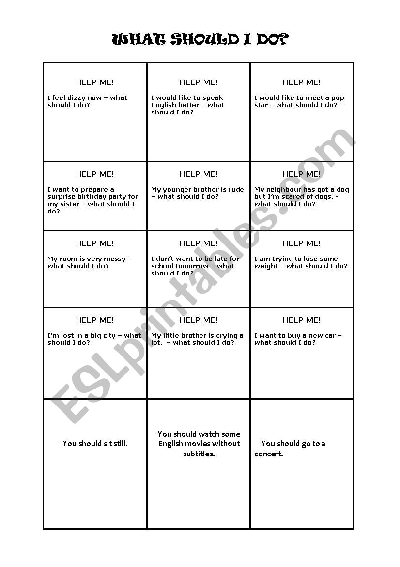giving advice game worksheet