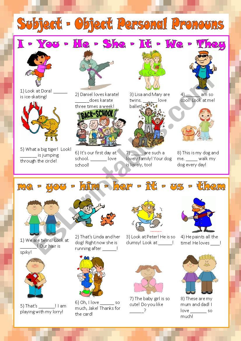 Subject Object Personal Pronouns ESL Worksheet By Vickyvar