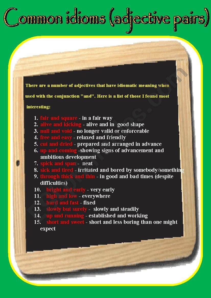 IDIOMATIC ADJECTIVES worksheet