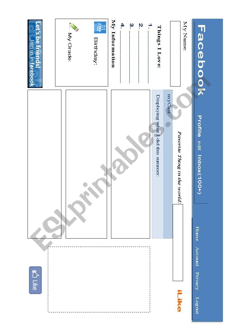 Face Book Bulletin Board worksheet