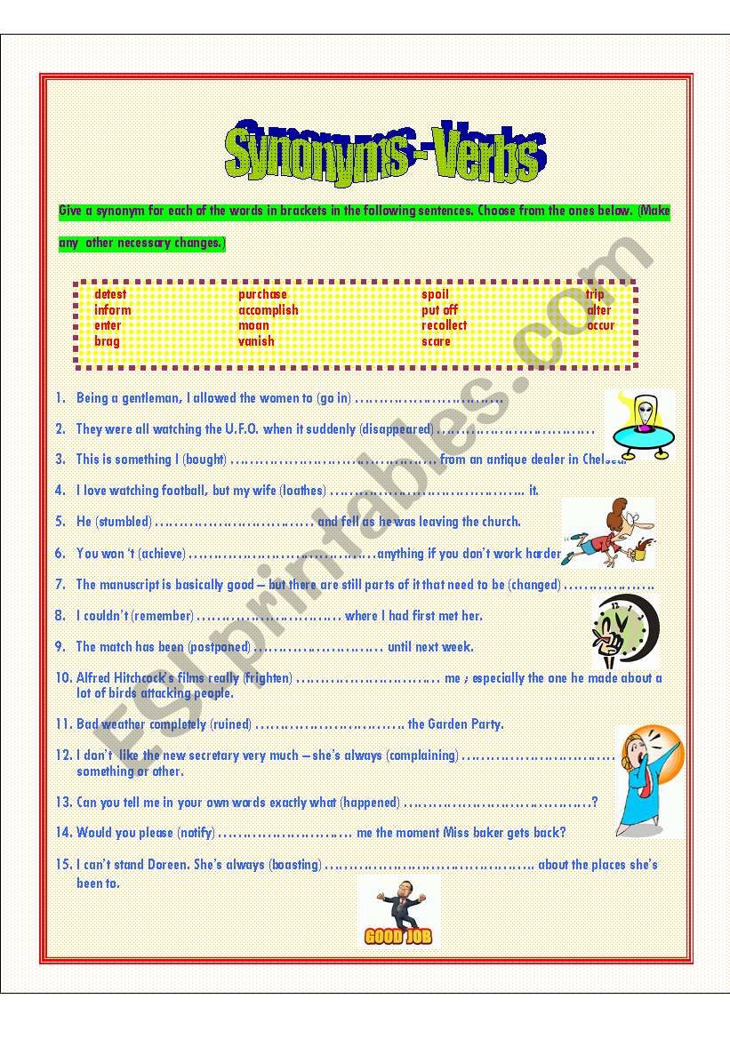 Synonym - Verbs worksheet