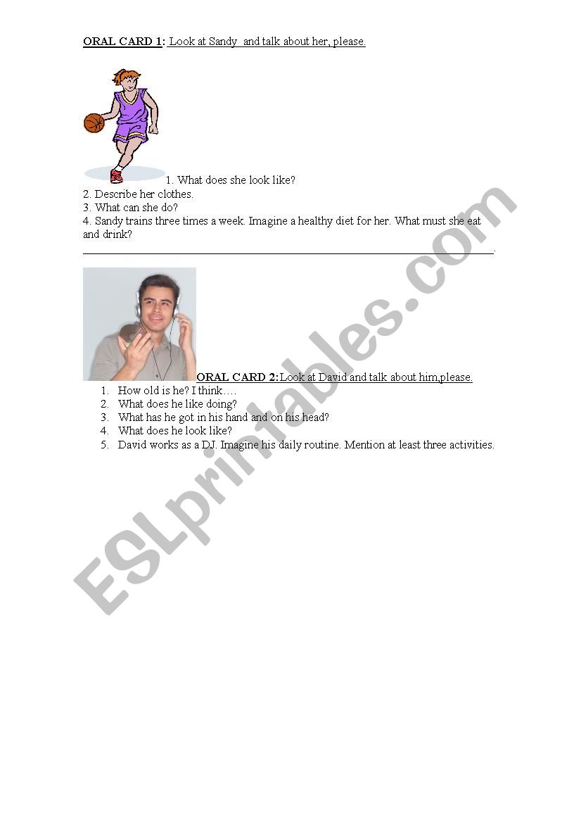 oral card worksheet