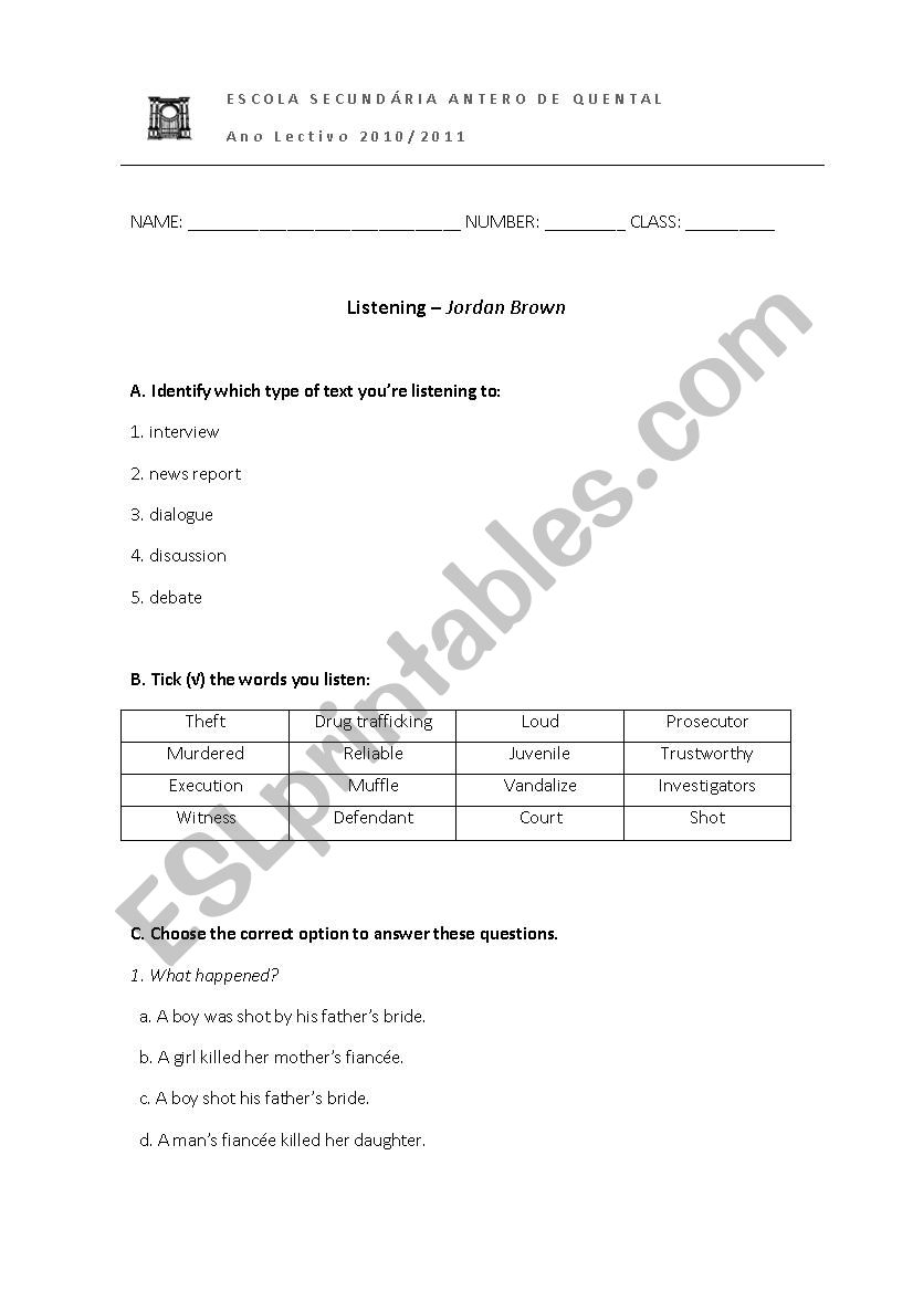 Crimes - Jordan Brown worksheet