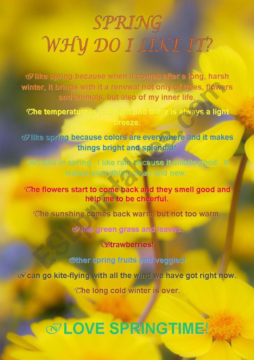 Why do I like spring? worksheet