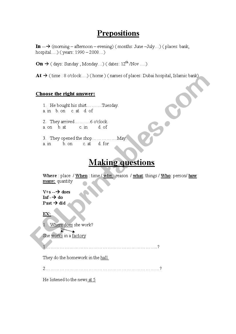 prepositions worksheet