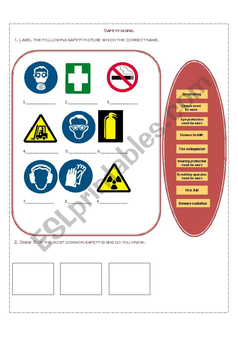 Safety signs Practice worksheet