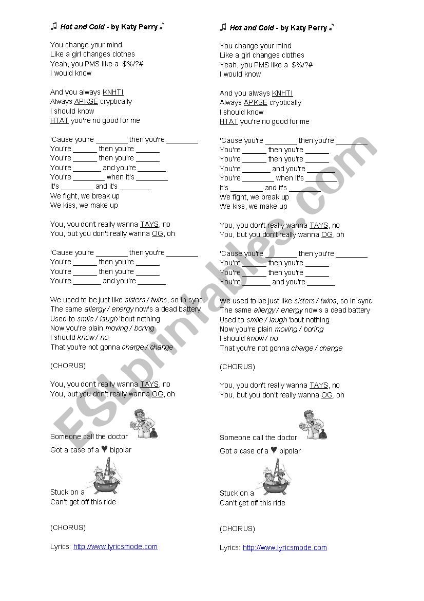 Song: Hot&Cold worksheet