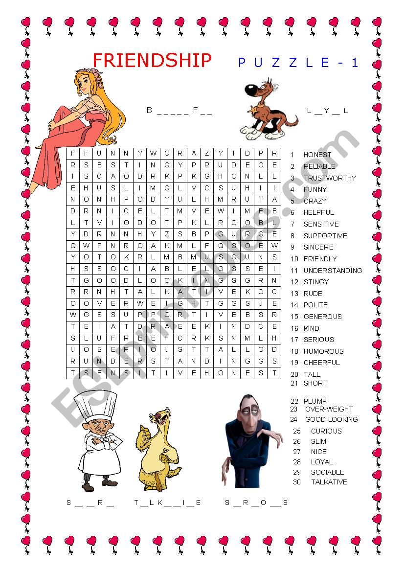 UNIT 1: FRIENDSHIP PUZZLE (Personal Qualities) 