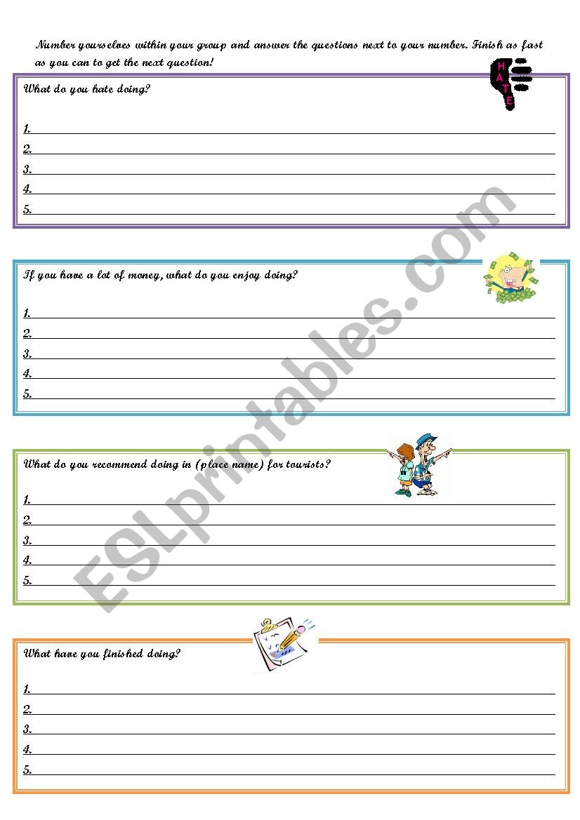 Gerunds Writing Activity worksheet