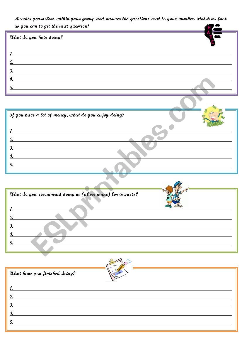 Gerunds Writing Activity worksheet