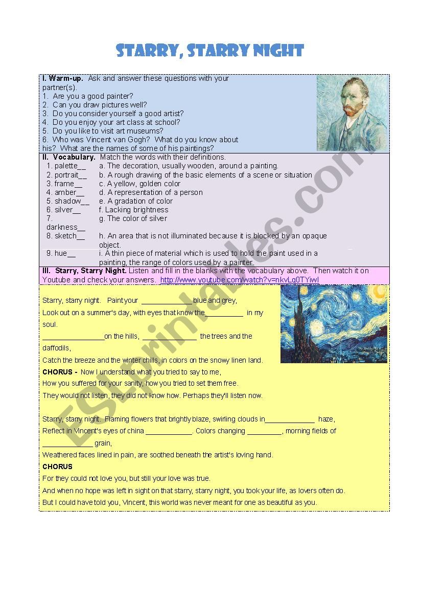 Starry, Starry Night worksheet