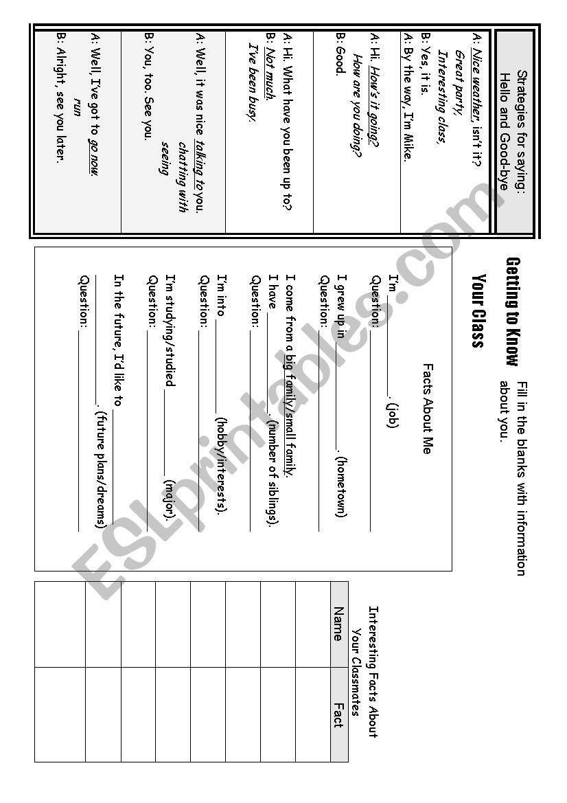 Introductions worksheet