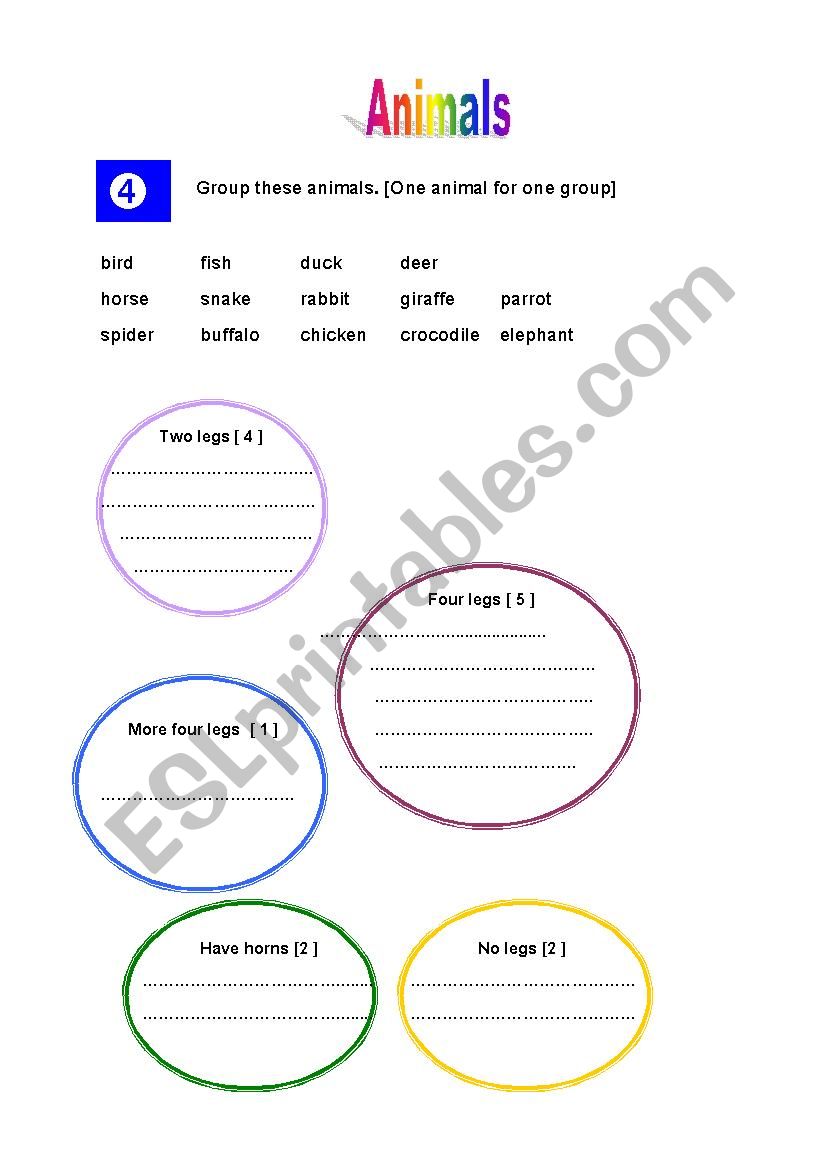 Group the animals worksheet