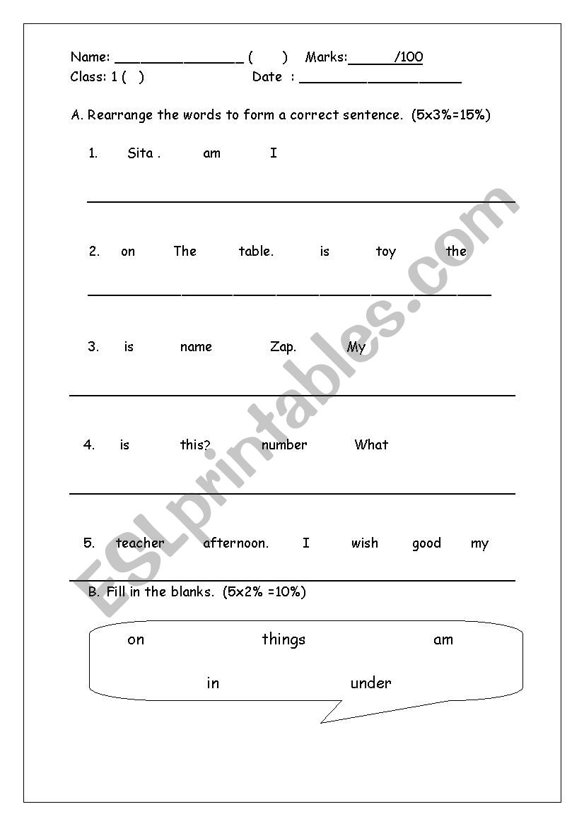 test for beginners worksheet