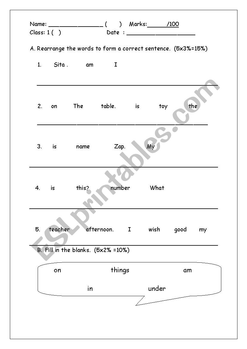 test for beginners worksheet