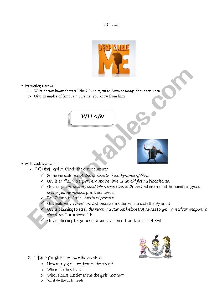 Despicable me! worksheet