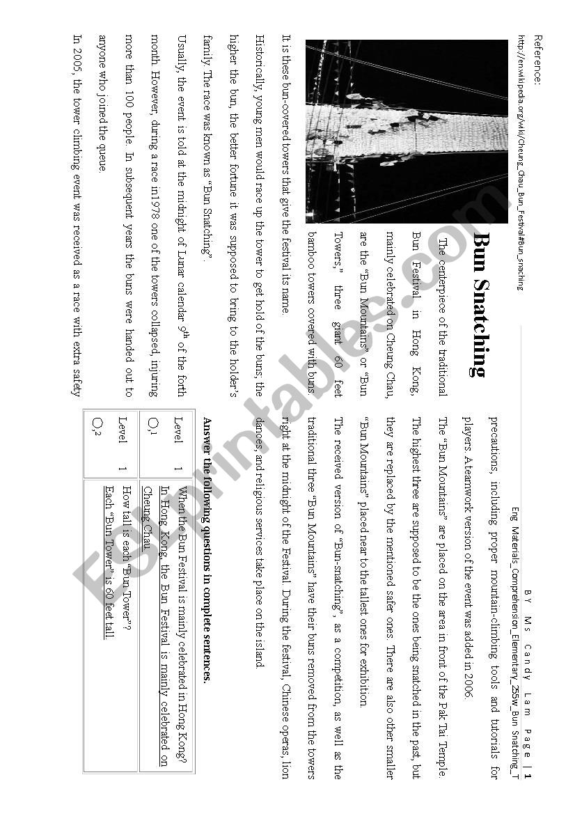 Bun Snatching In Hong Kong worksheet
