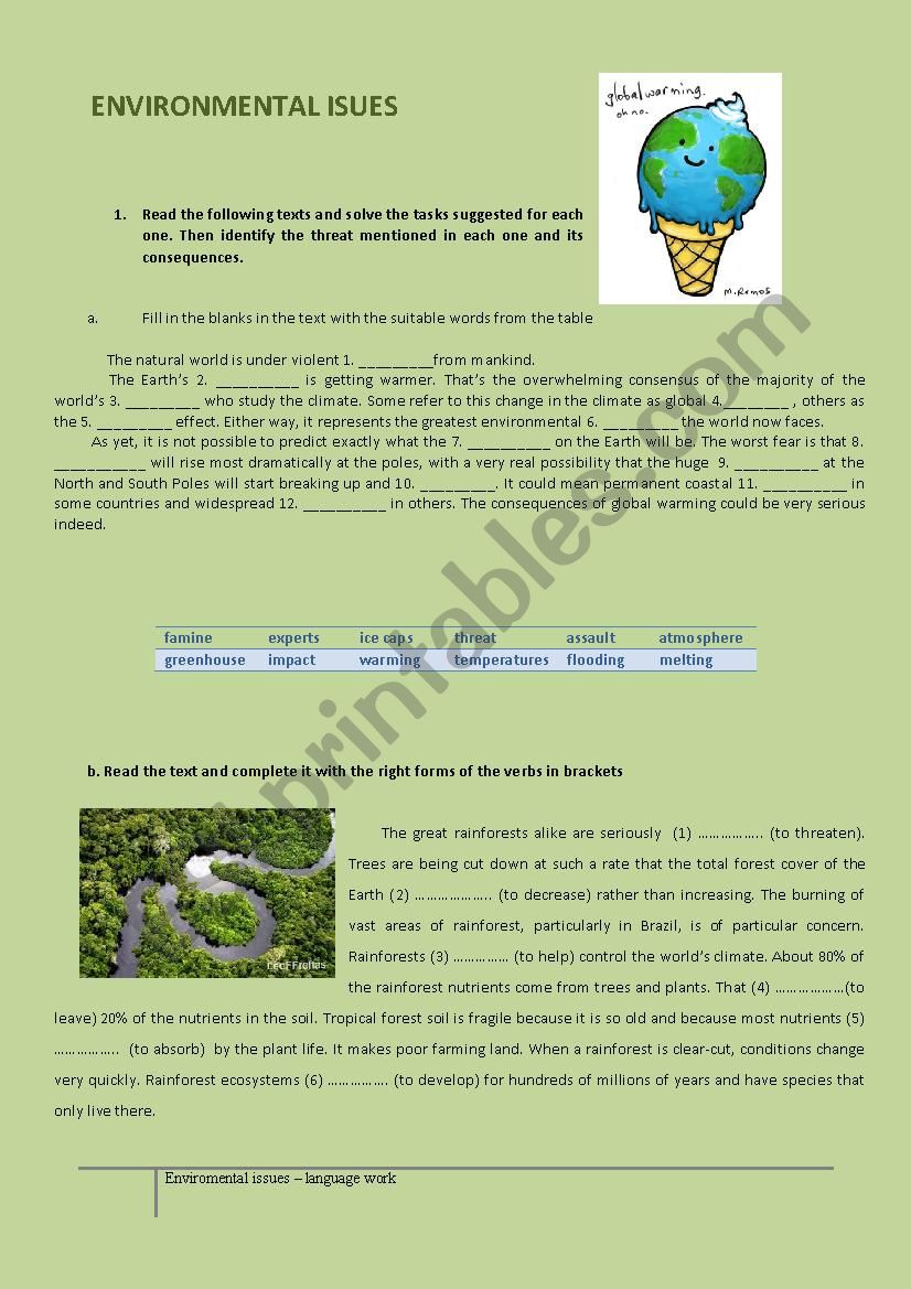 Environmental issues worksheet