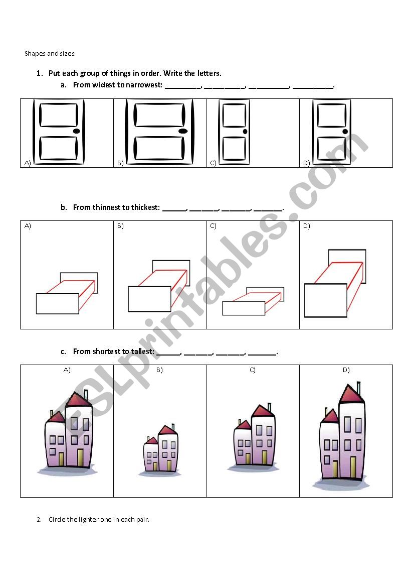 Shapes and sizes worksheet