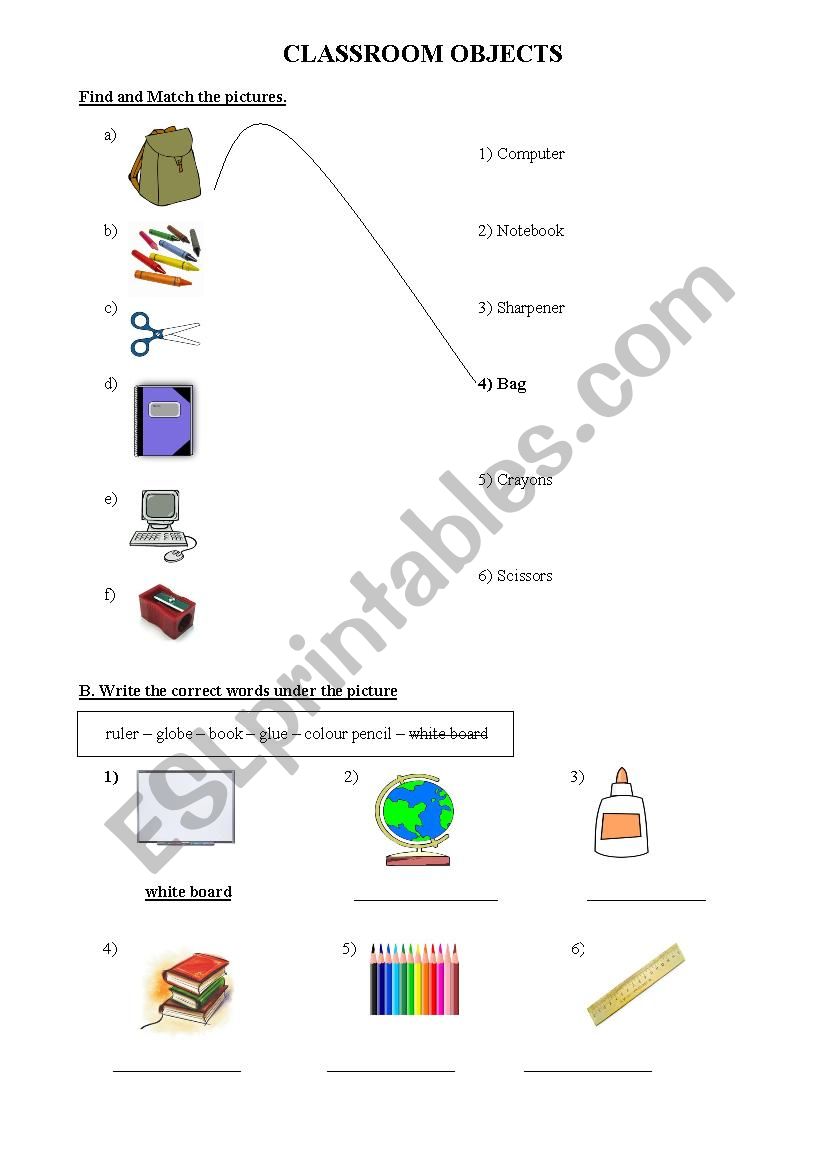 Classroom Object worksheet