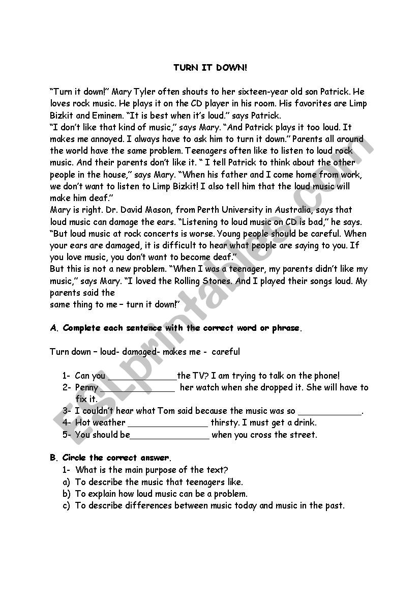 Reading Comprehension worksheet