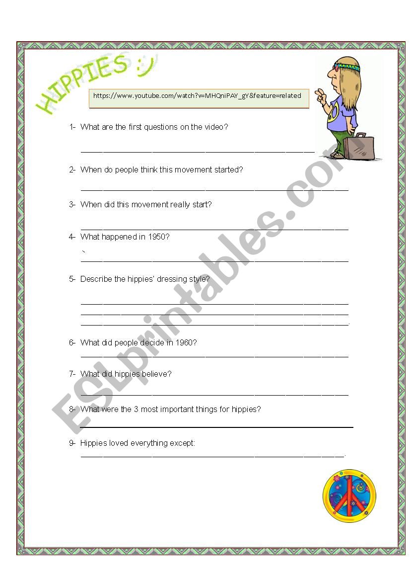 Video Activity - Hippies....! worksheet