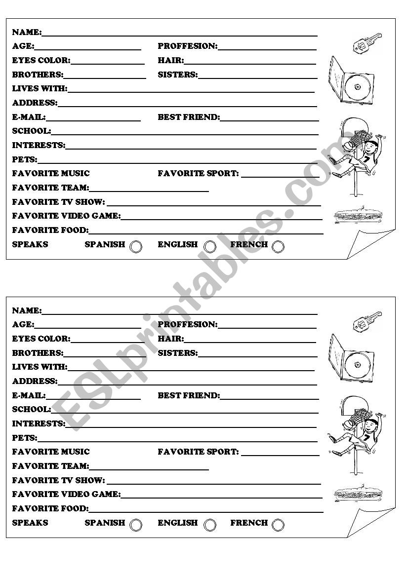 personal information worksheet