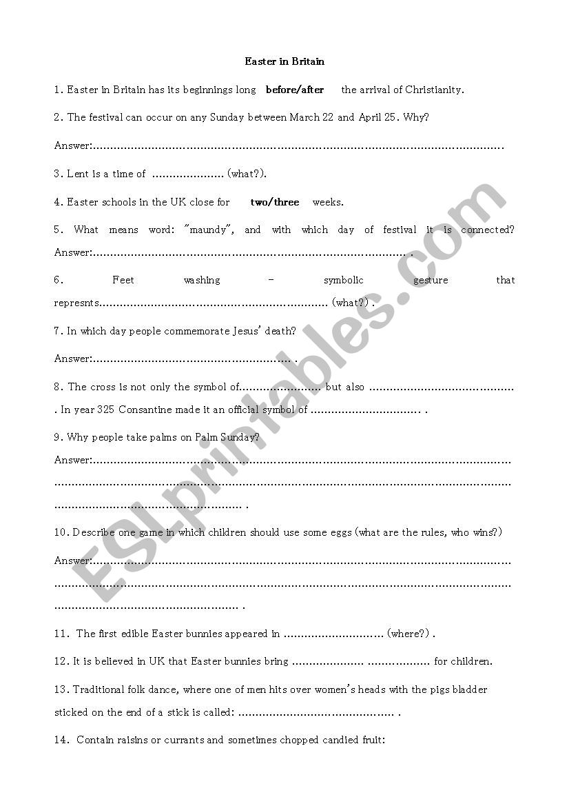 Easter Test worksheet