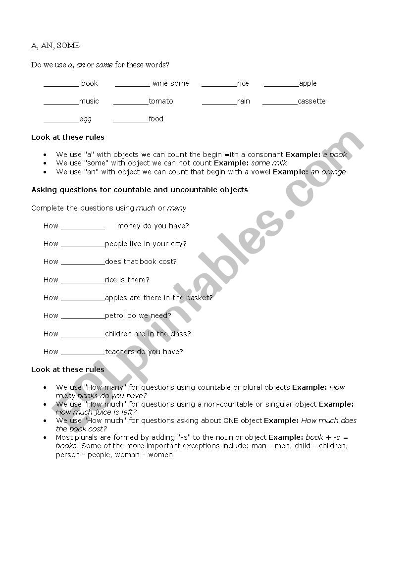 A, AND AND OTHER PRACTICE worksheet