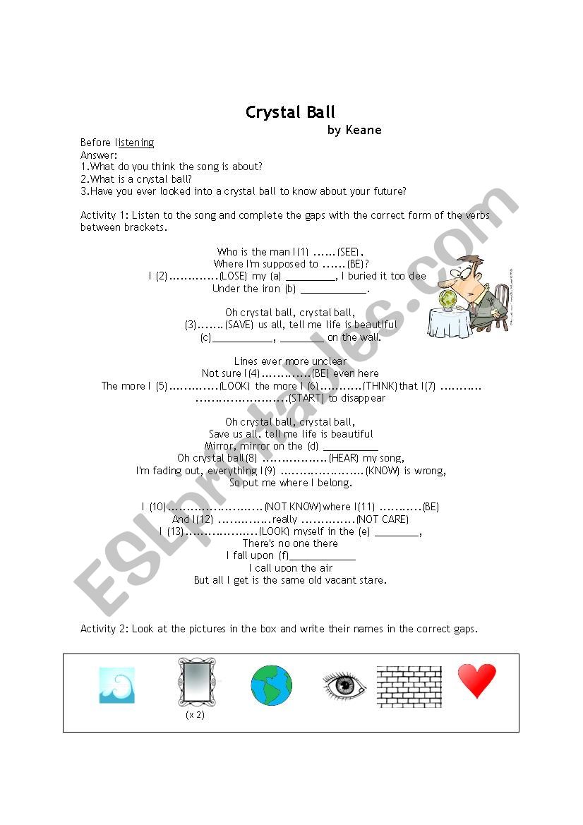 Crystal ball by Keane worksheet