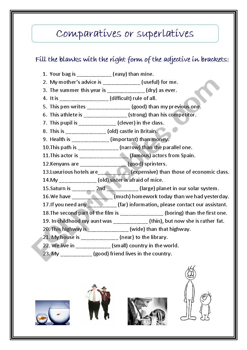 comparatives vs superlatives worksheet