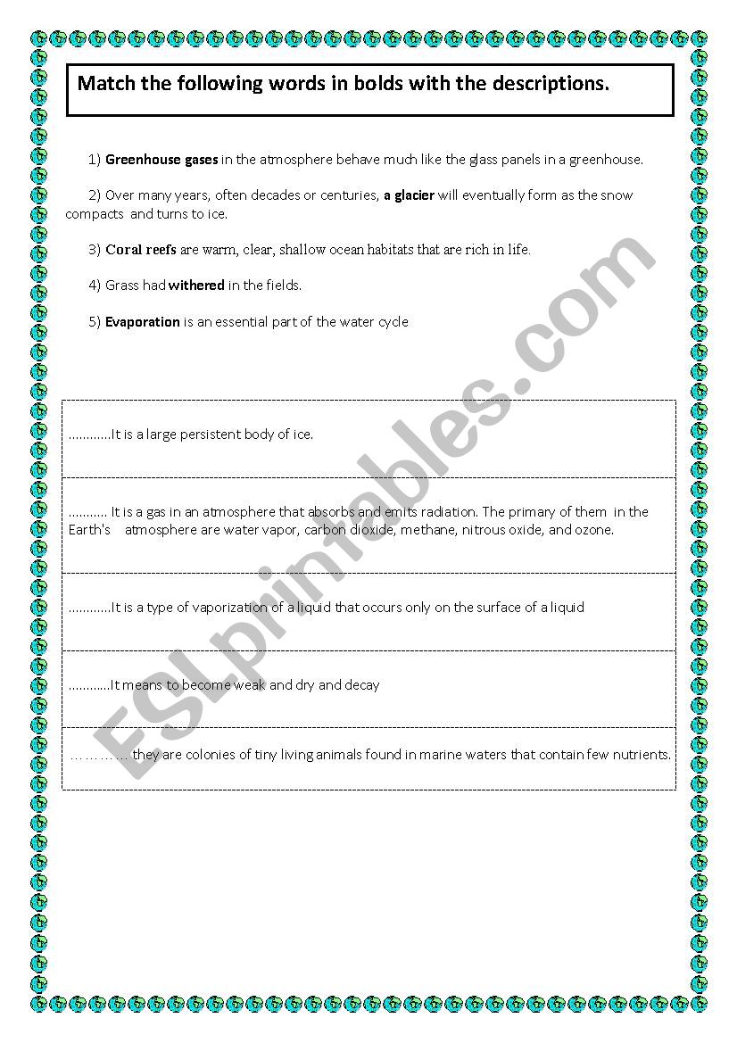 CORAL REEF worksheet