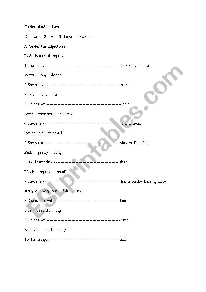 Order of Adjectives-Plural of the nouns-Spot on 6