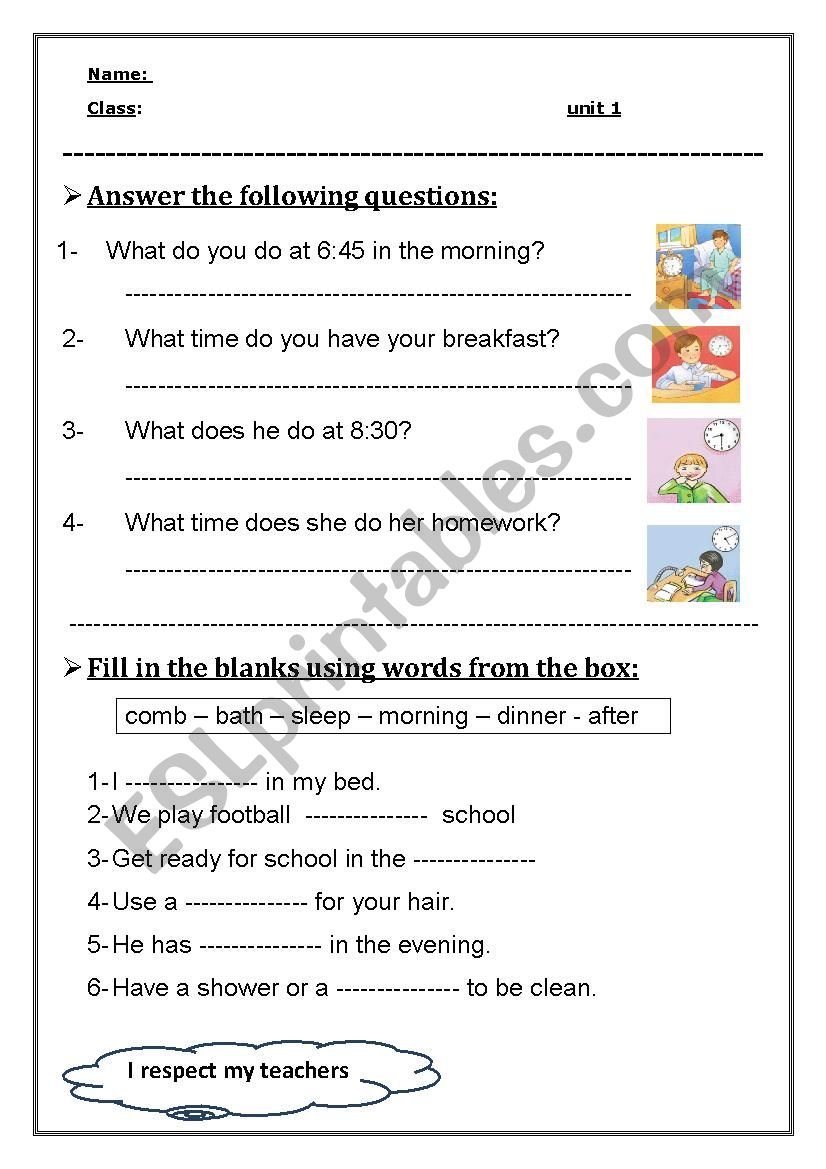 From Morning To Night worksheet