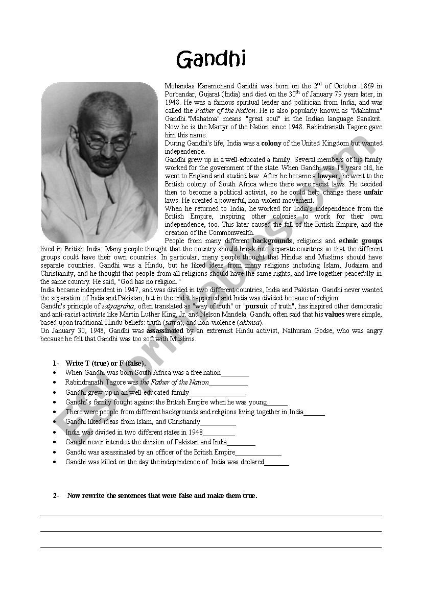 Gandhi worksheet