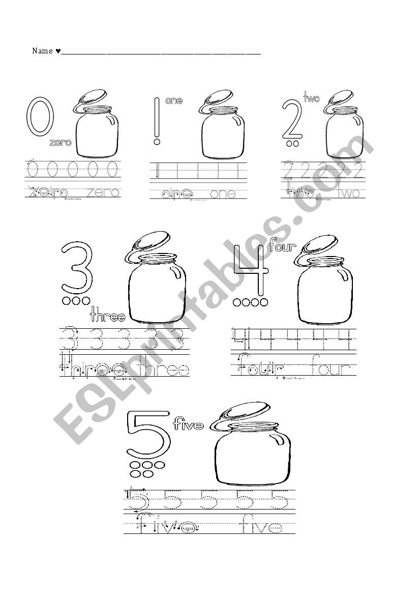 Counting Jars 1-5 worksheet