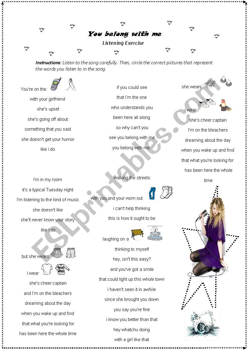 Exercise with a song worksheet