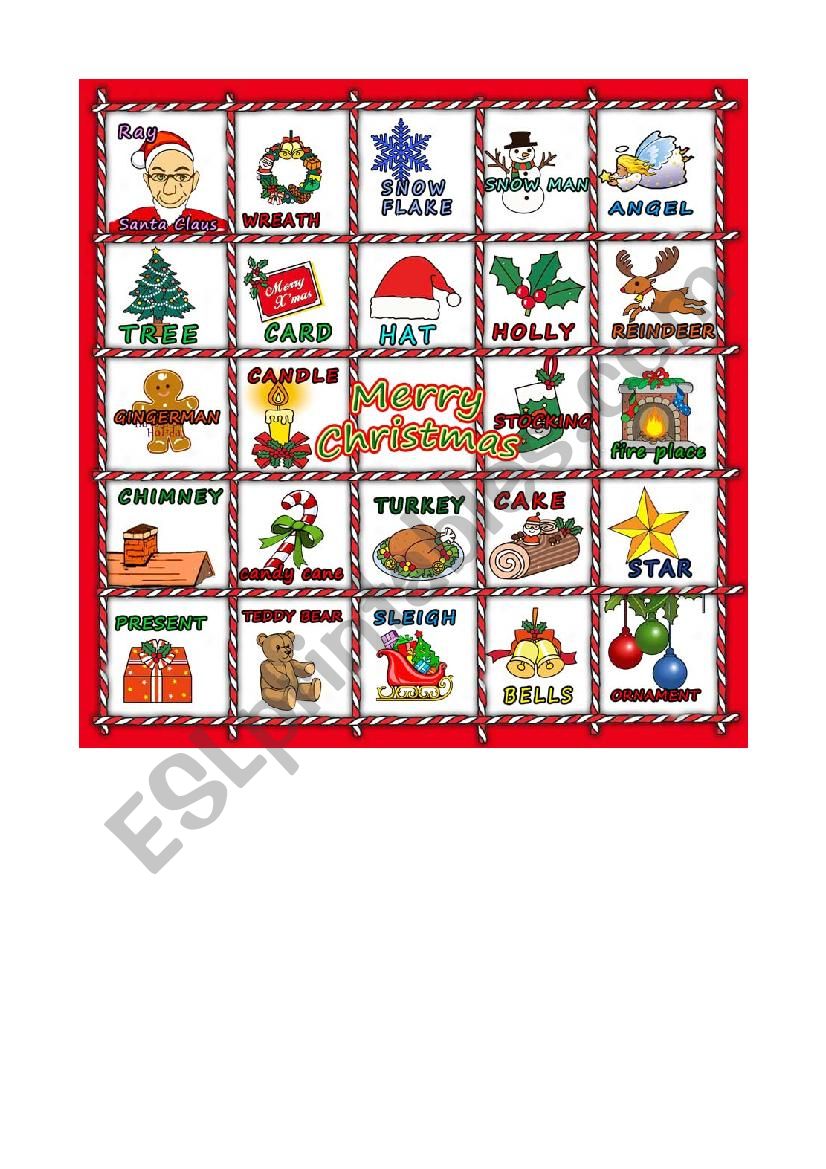 Christmas Bingo 1/2 worksheet