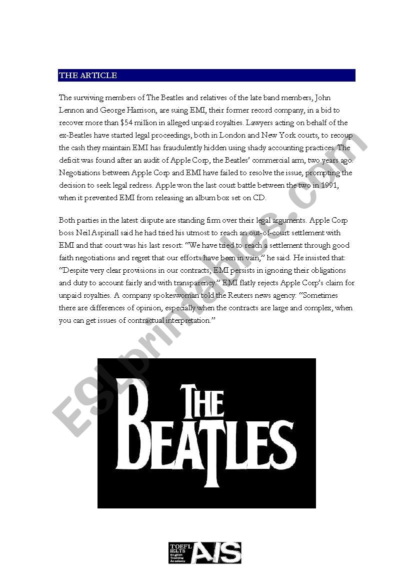 The Beatles worksheet