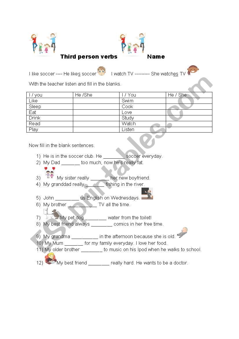 Third person verbs worksheet