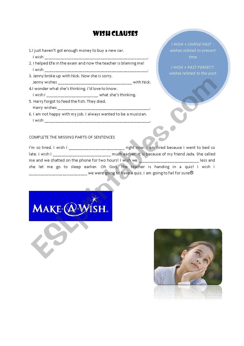 Make a wish worksheet