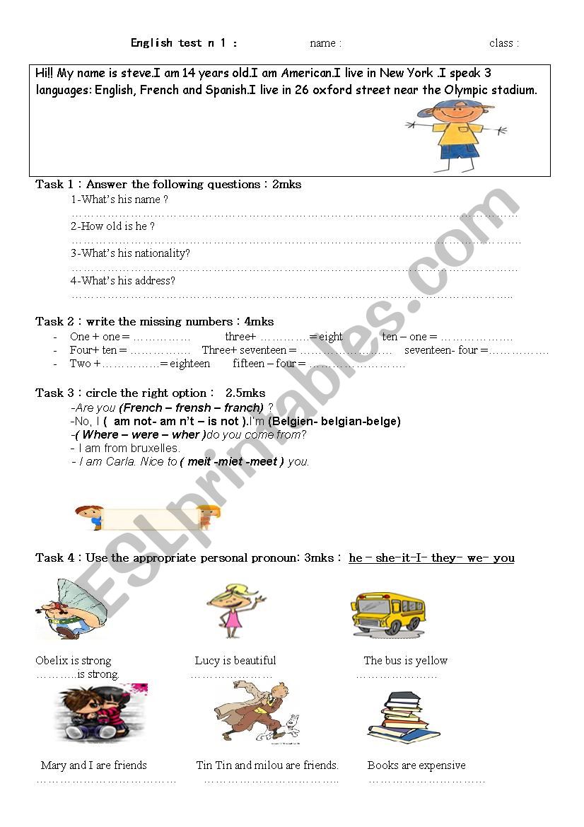 BEGINNERS eNGLISH EVALUATION  worksheet