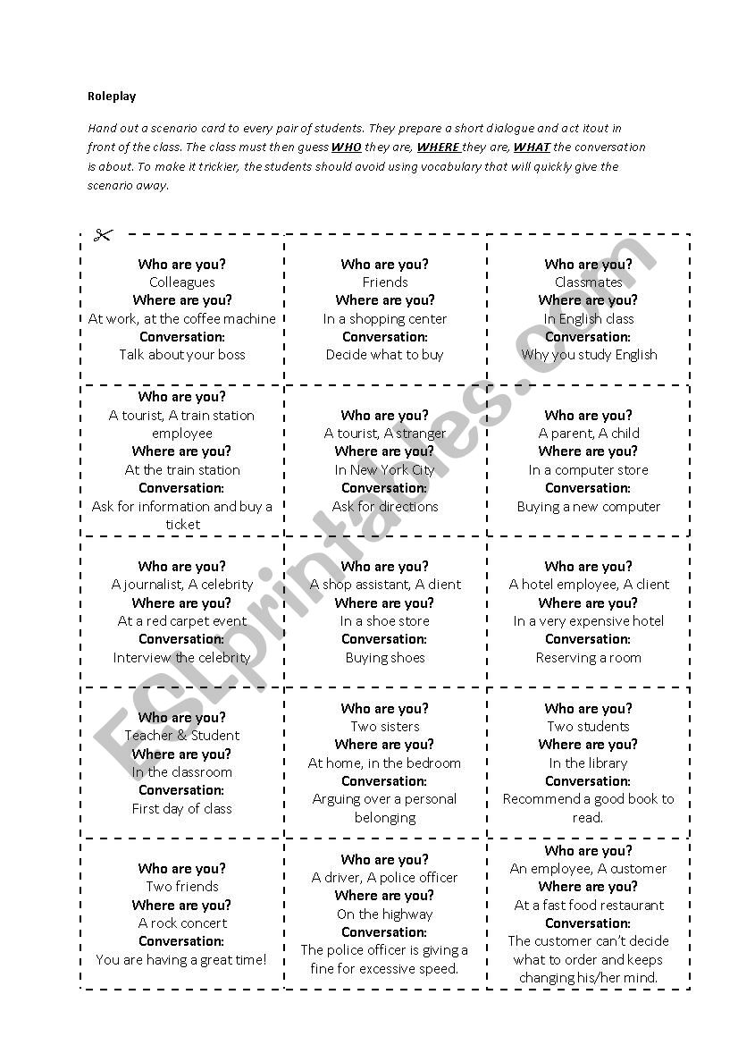 Roleplay for beginners worksheet