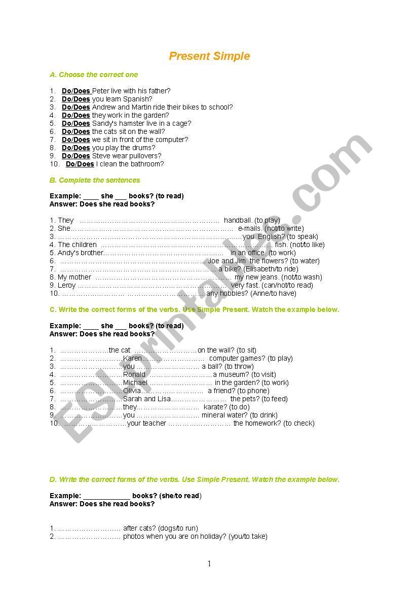 Present Simple worksheet